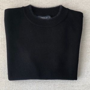 Zara Knit Faux Fur Trim short sleeve Sweater